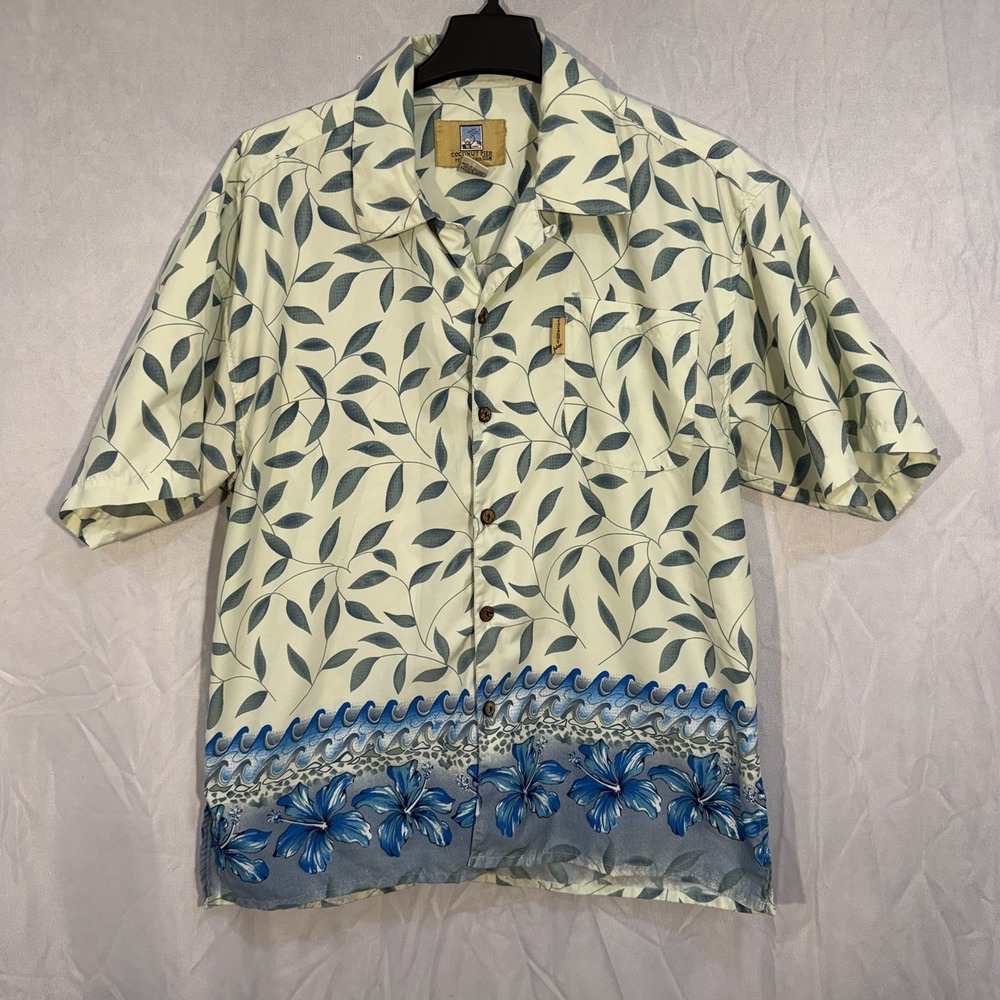 Hawaiian Short Sleeve Button Up Shirt Leaf/hibiscus Pattern M Vacation Travel‎